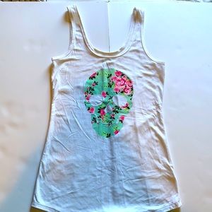 White floral skull tank top